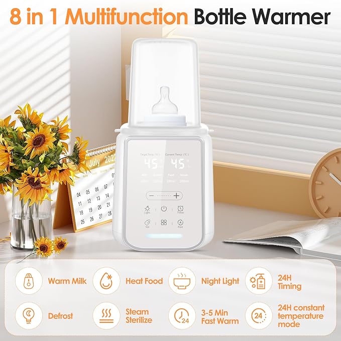Bottle Warmer, 8-in-1 Fast Baby Milk Warmer with Timer, Smart Temperature Control, Water Bath Technology, Automatic Shut-Off, Bottle Warmers for All Bottles with Thaw Sterilizing Keep Warm