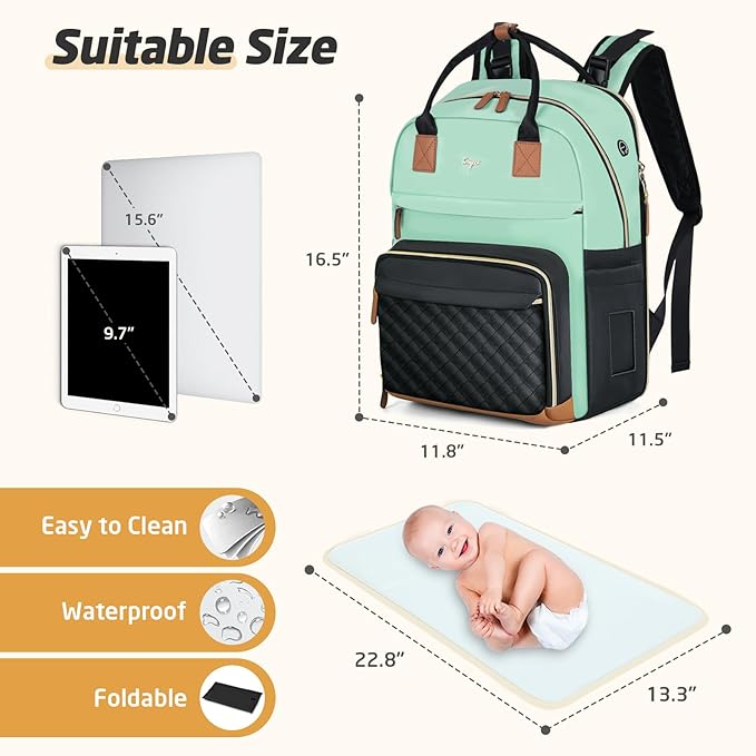 Diaper Bag Backpack - Extra Large Diaper Bag for 2 Kids Twin, Travel Baby Bags for Mom Dad 25-37L Expandable with Changing Pad Earphone Hole, Green Black