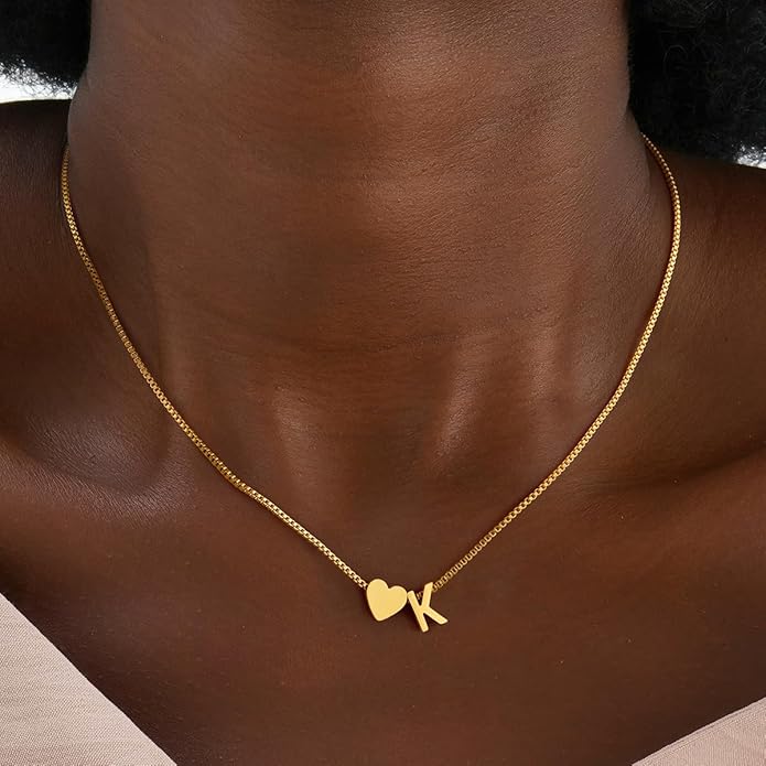 Eioi & Lmnm Gold Initial Necklace for Girls Kids Women, 18K Gold Plated Heart Tiny A-Z Pendant Necklace Dainty Letter Necklaces Cute Monogram Name Necklaces Gifts for Girl Age 5 6 7 8 9 10
