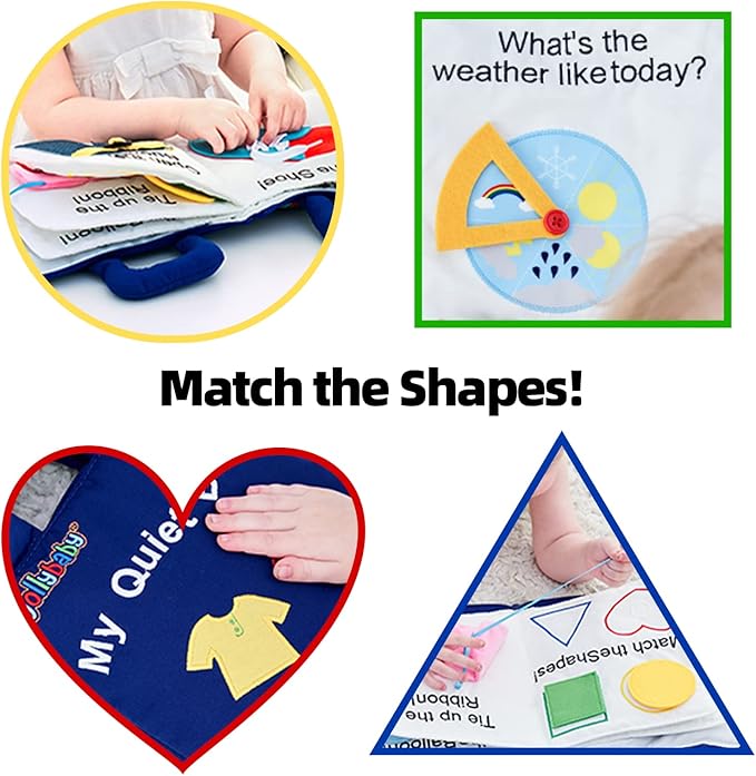 Jollybaby Quiet Book Montessori Toys, Toddlers Travel Toy, Preschool Learning Activities Early Educational Busy Book with 10 Sensory Activities for Boys & Girls, Zipper (Blue)