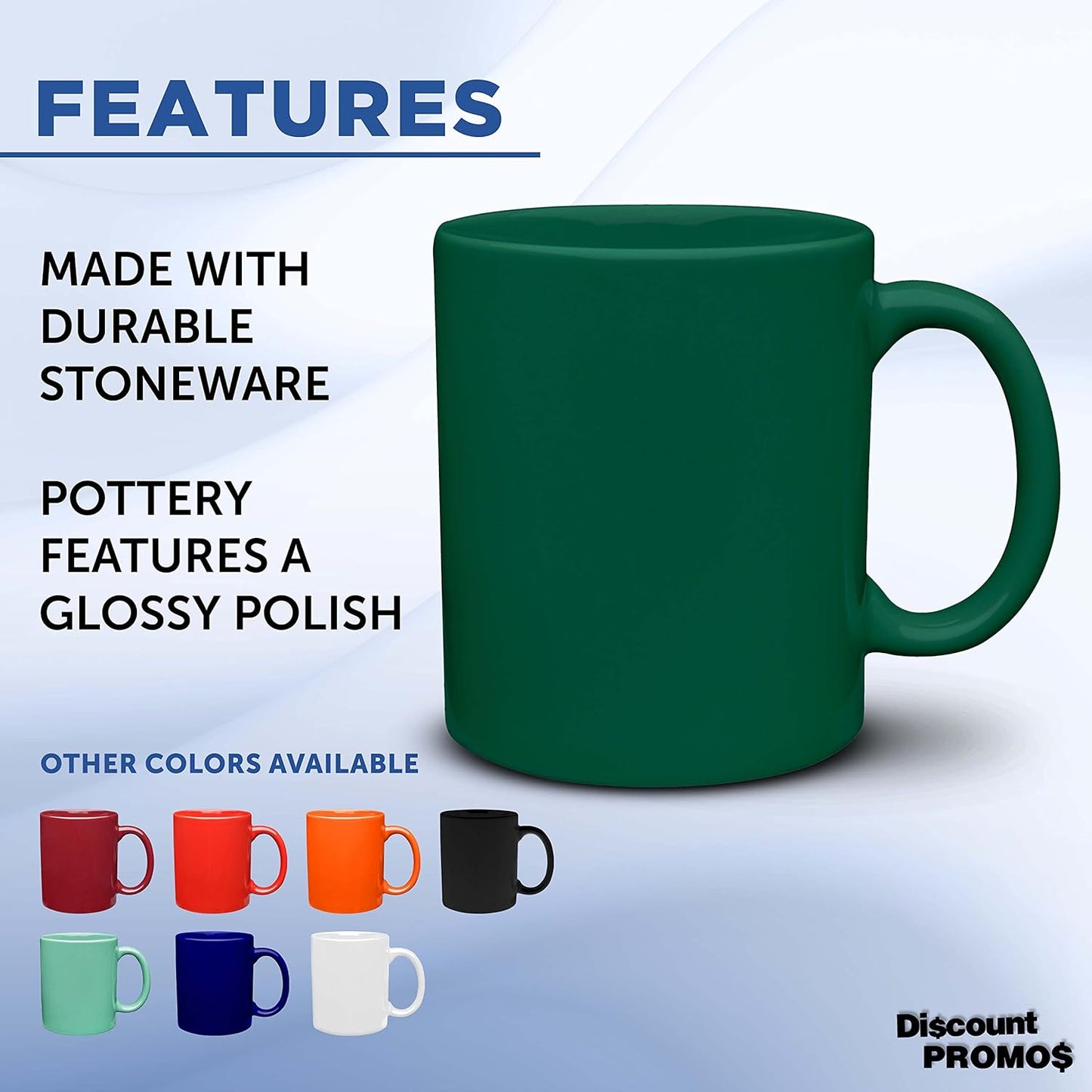 DISCOUNT PROMOS Ceramic Coffee Mugs 11 oz. Set of 10, Bulk Pack - Coffee cup set, Iced coffee cup, Gaming mug - Green