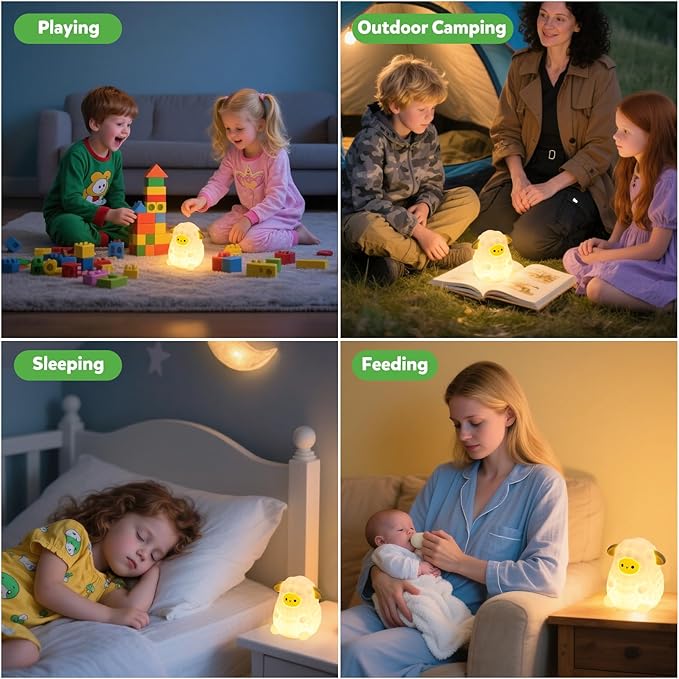 Cute White Sheep Night Light for Kids, 7-Color Changing & 3 Adjustable Brightness Levels,Rechargeable Silicone Bedside Lamp, Animal Night Lamp for Kids Room, Gift for Boys & Girls