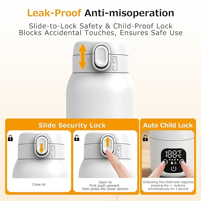 Portable Bottle Warmer for Travel,Dual Heating Modes for Breast Milk & Water,Fast Heating & Precise Temp Control,17 Ounces Portable Bottle Warmer for Vehicle,car,Airplane Journey,Outdoors