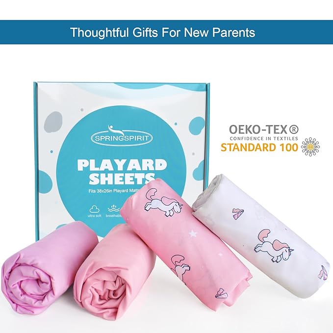 Graco Pack 'n Play Sheets Fitted (4 Pack), Ultra Soft, Mini Crib Sheets, Breathable, Pink