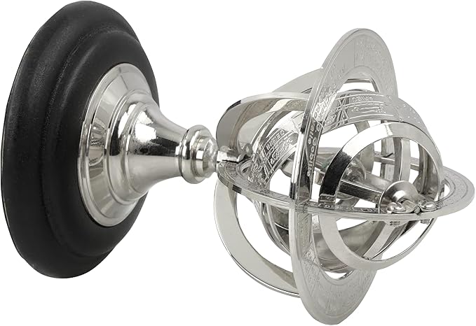 Antique Vintage Zodiac Armillary Brass Sphere Globe Wooden Display | Pirate's Antique Ship Decor | Nagina International (Small, Nickel Plated)