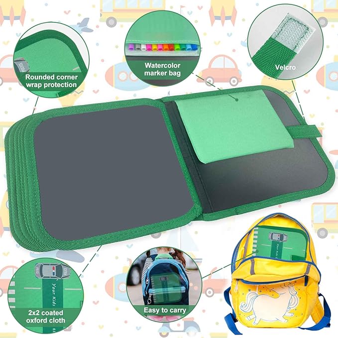 Erasable Doodle Set for Kids - Reusable Magic Drawing Book with 12 Watercolor Pens 14 Page Drawing, Road Trip Car Game Writing Painting Set for Boys and Girls (Traffic Light)