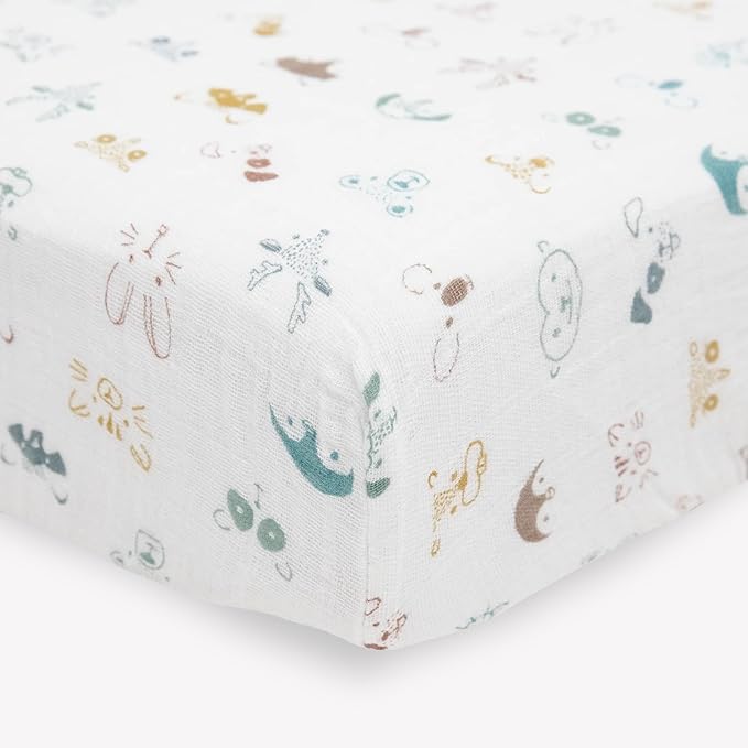 Little Unicorn Premium Crib Sheet | Breathable & Super-Soft Muslin Fabric (Animal Crowd)