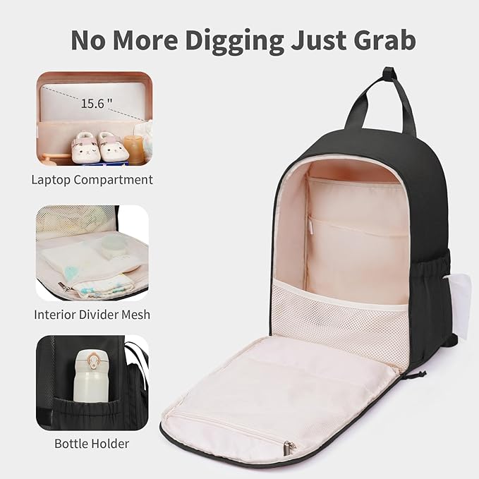 CEI-CEI Diaper Bag Backpack Large Baby Diaper Bag Water-resistant Travel Diaper Backpack for Boys Girls Newborn with Insulated Pockets, Changing Pad, Stroller Straps