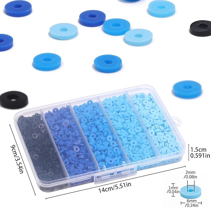 4000pcs Blue Clay Beads for Bracelets Making 6mm Heishi Beads Polymer Flat Round Disc Clay for Jewelry Making Blue Bead Crafts