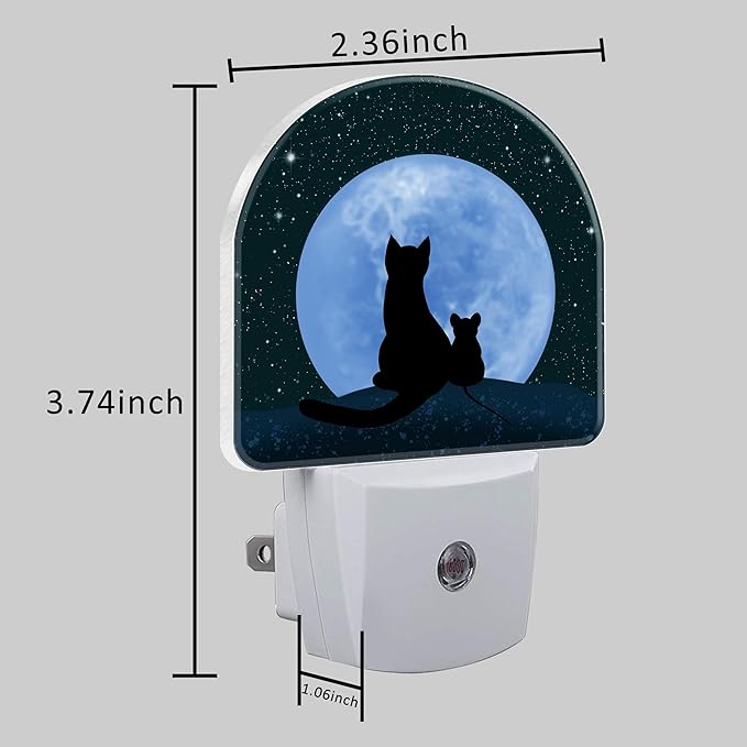 Plug in Night Lights Cat and Mouse Looking Moon Nightlight Plug Into Wall Dusk to Dawn Sensor LED Night Light for Kid Girls Boys Women Room Decor, Hallway, Kitchen, Bathroom, Nursery, Stairs