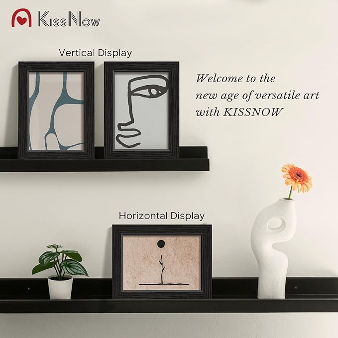 5x7 Picture Frame 2 Pack, Black Solid Wood Gallery Photo Frame, Wall Hanging or Tabletop Display