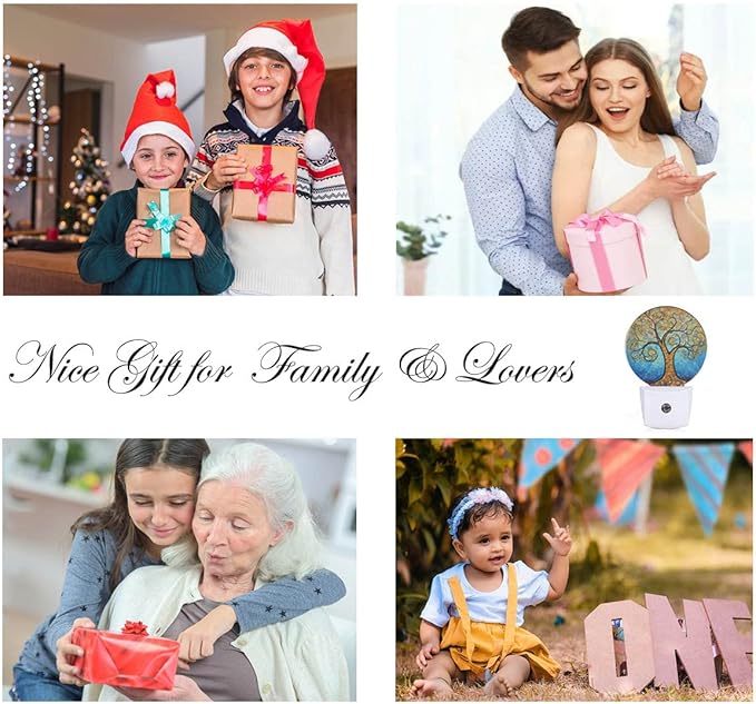 EKOBLA Art Tree Night Light, Tree with Golden Leaves Night Lights Plug into Wall Auto Sensor Led Lighting for Home Stairway Hallway Bedroom 0.5W Sleep Friendly