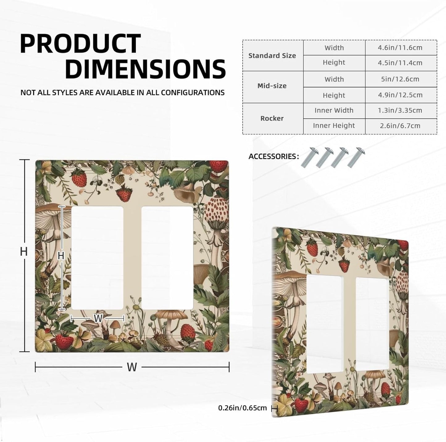 Decorative Outlet Covers Rustic Mushroom Garden Red Strawberry 2 Gang Wall Plate Double Rocker Two Switch Wall Cover Plate Light Switch Cover Plate Faceplate for Bedroom Home Decor