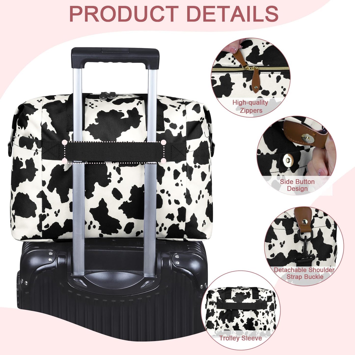 Diaper Tote - Baby Bag with Pacifier Case, Shoulder Straps, Stroller Clips, Waterproof Large Mommy Maternity Travel Bag for Mom and Dad, Cow Print