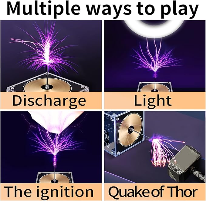 10 Cm Solid State Bluetooth Musical Tesla Coil Touchable Artificial Lightning Spark Gap Arc Generator Desktop Toy Arc Plasma Electric Power Wireless Transmission Science Teaching Experiment Model