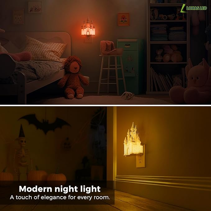 L LOHAS LED 3D Castle Night Lights Plug into Wall, Colored LED Night Light for Kids, Built-in Dusk to Dawn Sensor, Dimmable Night Light for Kids Room Bedroom Bathroom Hallway