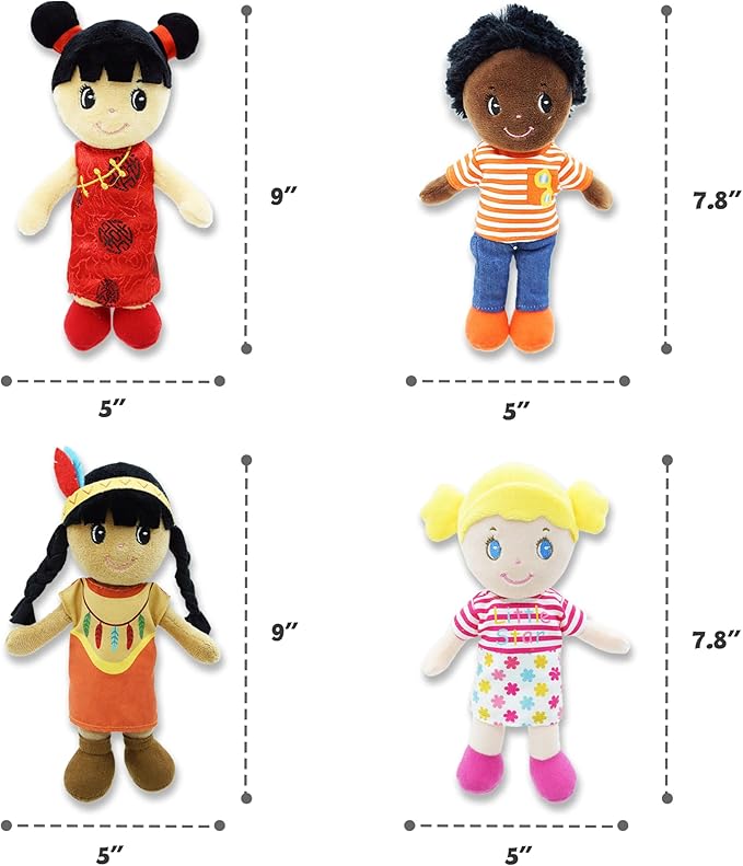 June Garden Soft Baby Doll Set - Multicultural Diversity 8.5" Plush Baby Dolls with Storage Bag - Gift for Infants and Toddlers