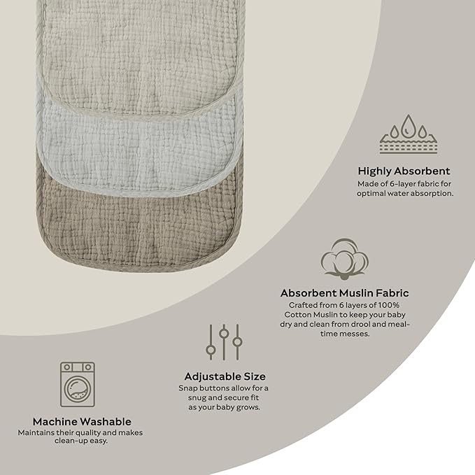 JELLYMONI 8 Pack Muslin Drool Bibs for Babies - Soft Adjustable Bandana Bib with Snaps, Absorbent Unisex Teething Bib for Newborn Girls & Boys