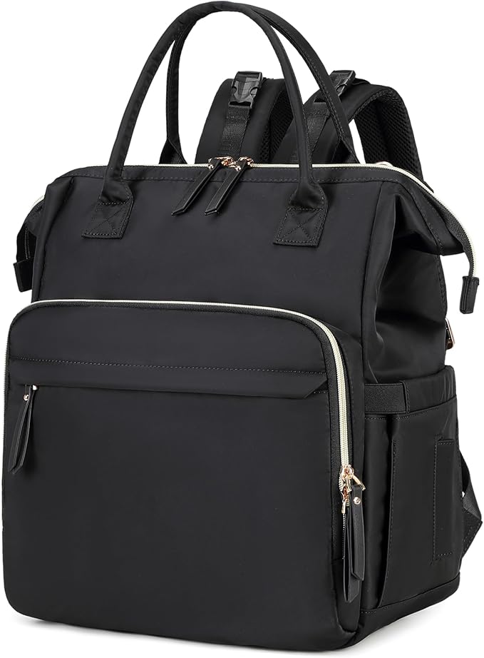 Convertible Diaper Bag Tote, Wide Open Top 14 Pockets Stylish Baby Diaper Bag with Stroller Buckle, Water-resistant (Black-Gold, Extral-large)