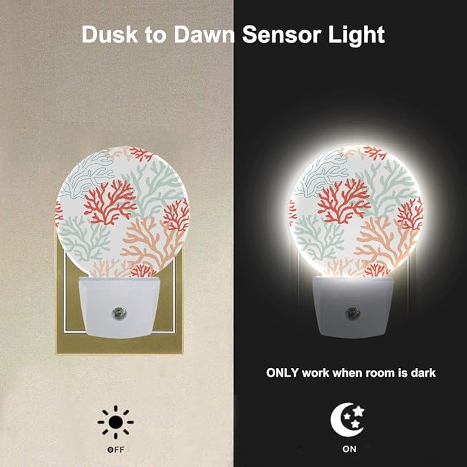 EKOBLA Sea Beach Coral Night Light Ocean Underwater Corals LED Dusk to Dawn Plug-in Nightlights Auto Sensor for Home Indoor Bathroom Hallway Kitchen