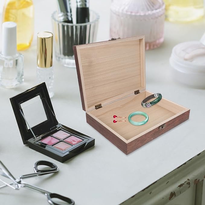 Wooden Storage Box Vintage Storage Container Wooden Keepsake Trinket Rustic Jewelry Box 10.23 X 7.87 X 2.36 Inches Brown