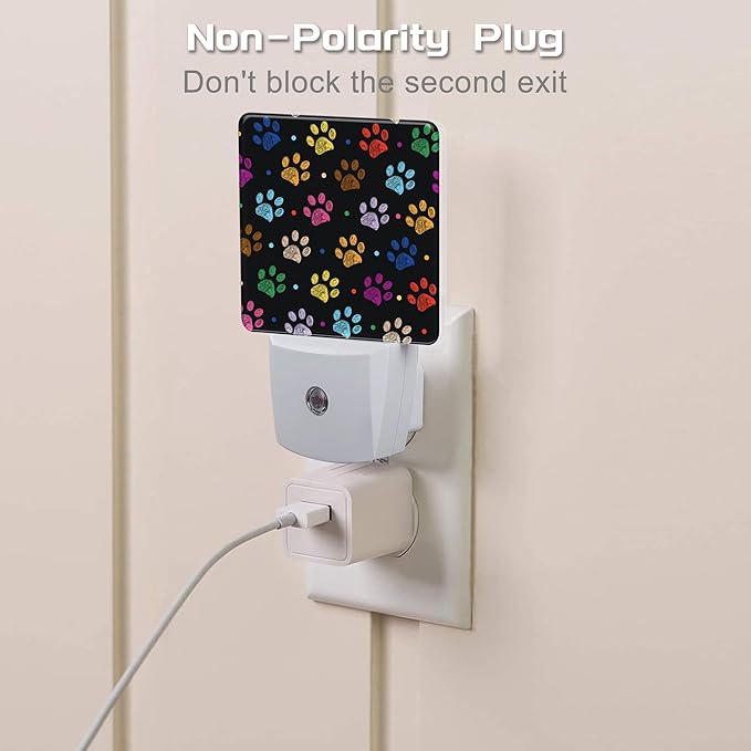 Colorful Paw Prints Night Light Plug into Wall, Animal Footprints Dusk to Dawn Night Light Plug in,0.5w Energy Saving Sleep Friendly NightLight for Kids Boys Girls Home Decor