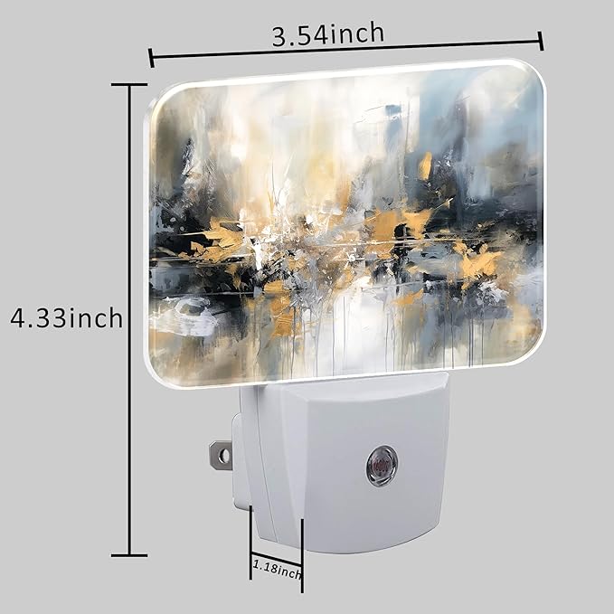 Modern Abstract Oil Painting Night Light, Gray Golden Painting Nightlight Plug into Wall with Dusk to Dawn Sensor for Kid Girls Boys Women Men Bedroom,Hallway,Kitchen,Bathroom,Stairs Decor