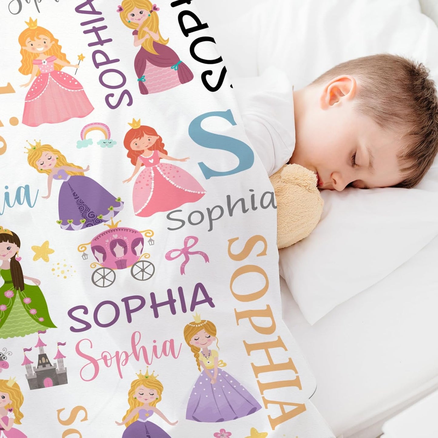 Personalized Baby Blanket with Name, Custom Pincess Name Blanket Toddler Girls Soft Flannne Swaddling Blankets Customized Monogram Memorial Gift from Nana for Infant Newborn Shower