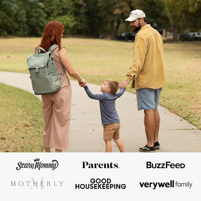 Huhu Diaper Bag Backpack – Baby Bag for Moms & Dads – Water-Resistant, Unisex Travel Kit for New Parents – Includes Changing Pad and 2 Organizer Pouches (Outdoorsy Sage)