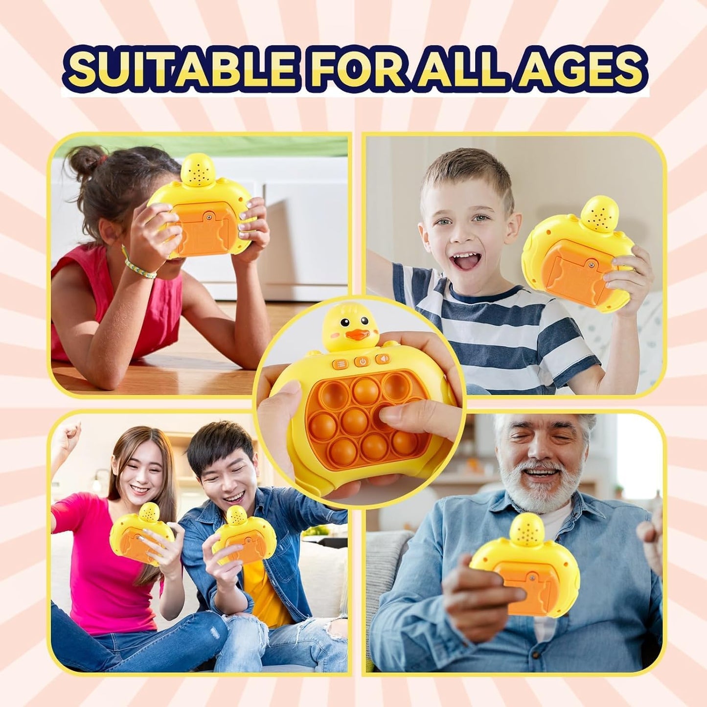 Quick Push Game Toy, Handheld Game Console, Puzzle Game Machine for Kids 6-12, Sensory Fidget Toys for Kids and Adults, Fast Push Game Toys for Boys Girls Gifts Essential - Yellow