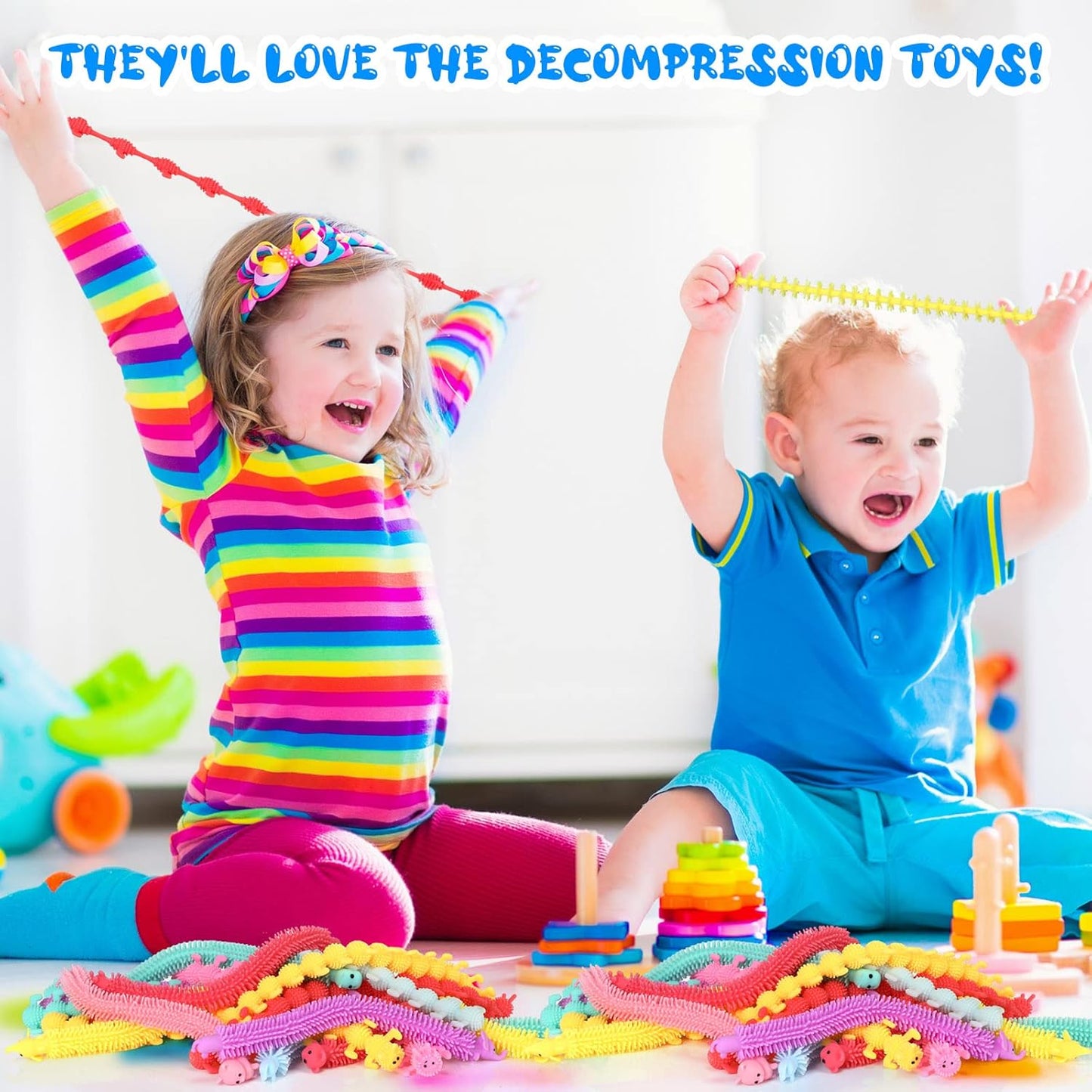 Chivao Bulk Stretchy String Fidget Toys Animal Sensory Toys Pack Worm Sensory Stress Fidget Toys for Adults Stress Anxiety Relieve Relaxing Party Favors(200 Pack, Cute Style)