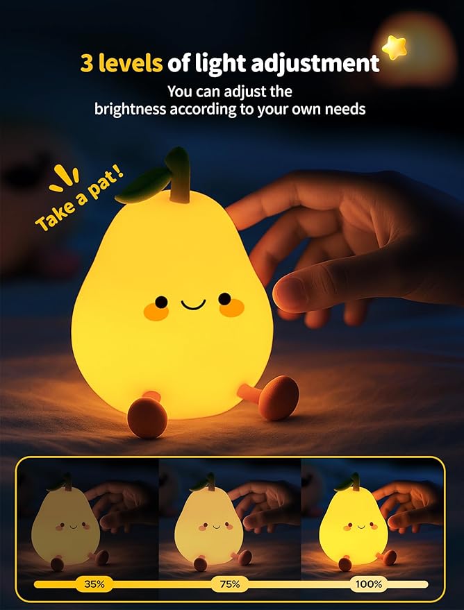 Fruit & Vegetable Night Light Set – 3 Pack Cute Silicone Nightlight, Rechargeable Bedside Touch Lamp, Dimmable Soft Night Lamp Gift for Bedroom Kids Room Decor (Pear, Pineapple, Eggplant)