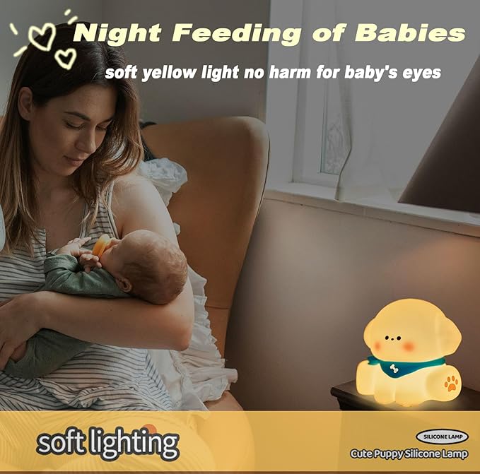 HAPPYBAG Dog Lamp, Cute Puppy Night Light for Kids, Dimmable Nursery Puppy Lamps, Silicone Fruit Bedside Lamp for Baby and Toddler