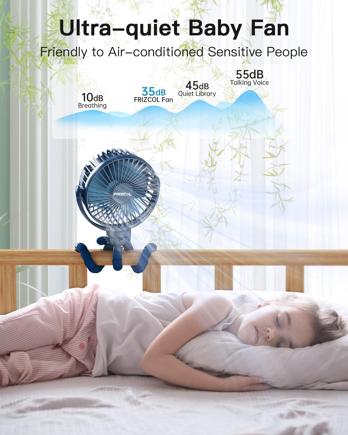 FRIZCOL 12000mAh Portable Stroller Fan, Use As Power Bank, 65H Battery Operated Fan Flexible Tripod Clip On Fans, Detachable Personal Handheld Baby Fans for Stroller, Car seat, Desk, Treadmill (Blue)