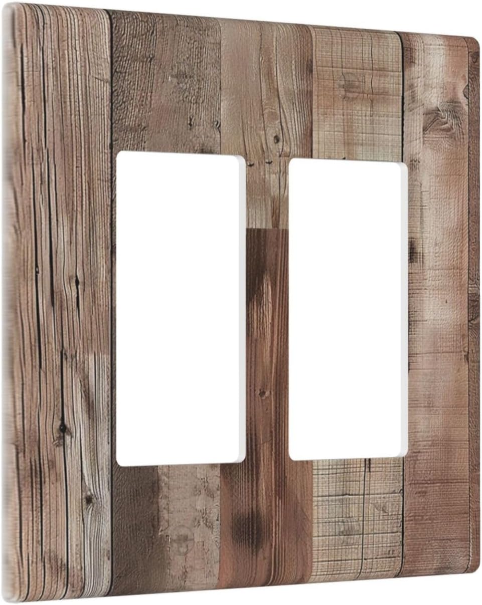 Decorative Outlet Covers Retro Wood Plank Vintaga Wooden Board 2 Gang Wall Plate Double Rocker Two Switch Wall Cover Plate Light Switch Cover Plate Faceplate for Bedroom Home Decor