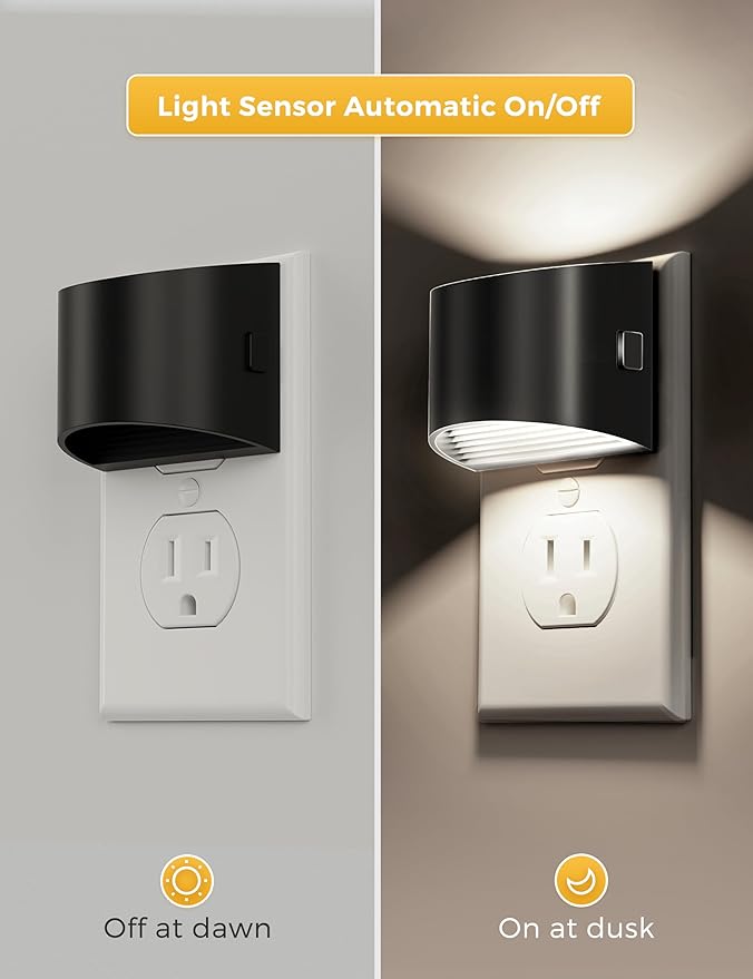 L LOHAS LED Night Lights Plug into Wall 2 Pack, Nightlight with Dusk to Dawn Sensor,3 Level Brightness Adjustable, 5000K Daylight White