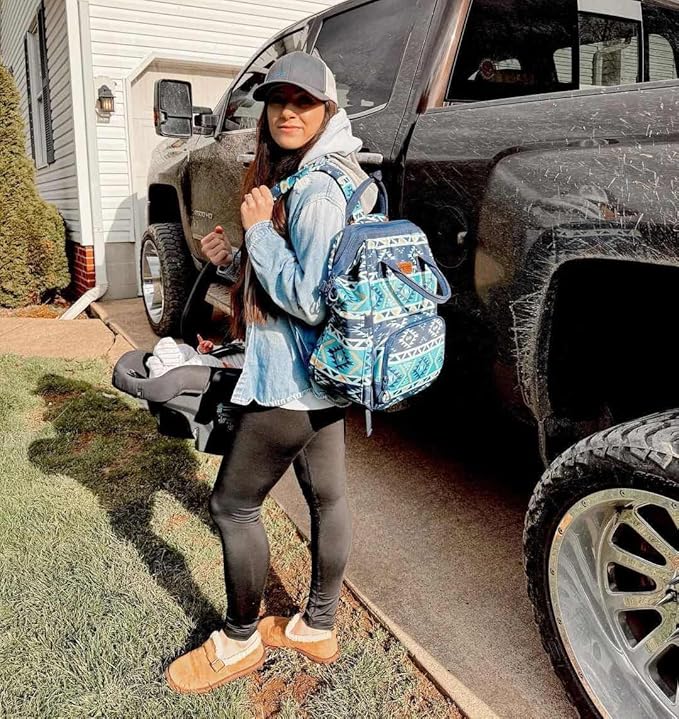 Wrangler Aztec Backpack Organized Daypack Travel Baby Bag with Stroller Strap and Side Bottle Pockets WG2204-9110NY