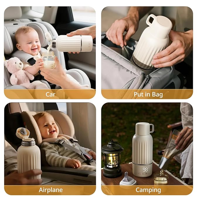 Snow Bear Portable Bottle Warmer for Travel, Fast Heating in 2.5 Mins for Breast Milk and Formula, 10200mAh Battery with LED Display, 17oz Large Capacity, Baby Bottle Warmer with Temperature Control