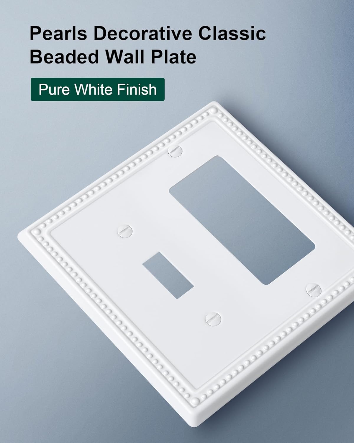 2-Pack Combo Toggle/Decorator Light Switch Cover Plate, Pearls Decorative Electrical Outlet Covers, Metal Wall Switch Plates and Outlet Covers, Pure White