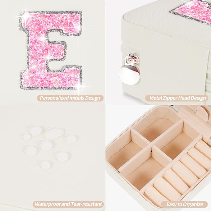 Travel Essentials for Women - Travel Accessories Travel Stuff,Mini Jewelry Organizer Jewelry Case for Traveling,Cute Personalized Jewelry Box,Birthday Gifts for Girls Women | Cream,E