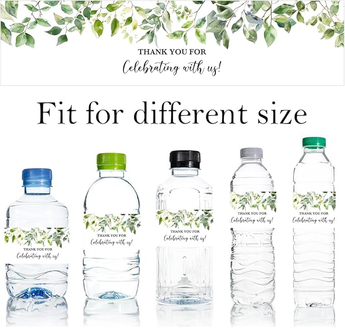 100PCS Wedding Water Bottle Labels Waterproof Greenery Floral Wraps Sticker for Water Bottle Baby Shower Bottle Label for Bridal Shower Party Thanks A10