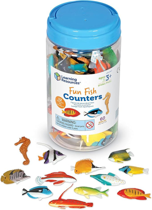 Learning Resources Fun Fish Counters - Set of 60, Ages 3+ Fishing Toys for Kids, Educational Counting and Sorting Toy, Animal Toys for Kids