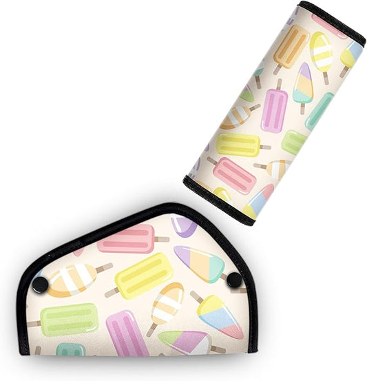 Kid'S Seat Belt Cover Pad, Neck & Abdomen Cushion For Children- Soft And Breathable Straps Cover Support For Booster Seat, Strollers, And High Chairs | Hypoallergenic Travel Accessory, Ice Cream