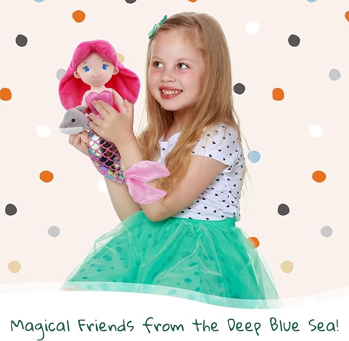 June Garden Atlantic Wonders Series - Mermaid Princess Nerida Oceanwhisper - 16" Soft Plush Stuffed Mermaid Doll Gift for Toddler Girls