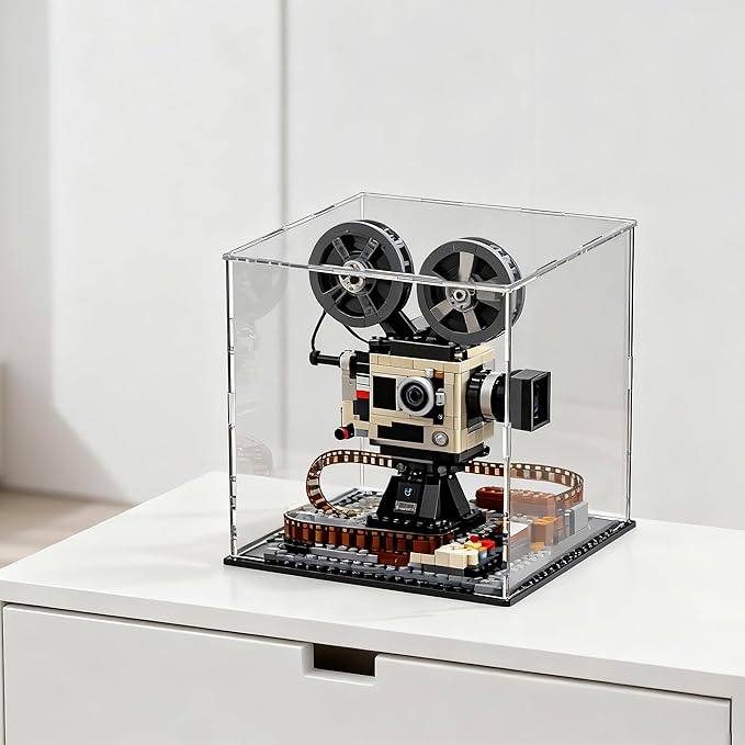 12 Inch Clear Acrylic Display Case, Cube Acrylic Box for Collectibles Showcase, Plexiglass Case with Matt Black Stand for Toys, Arts and Figures