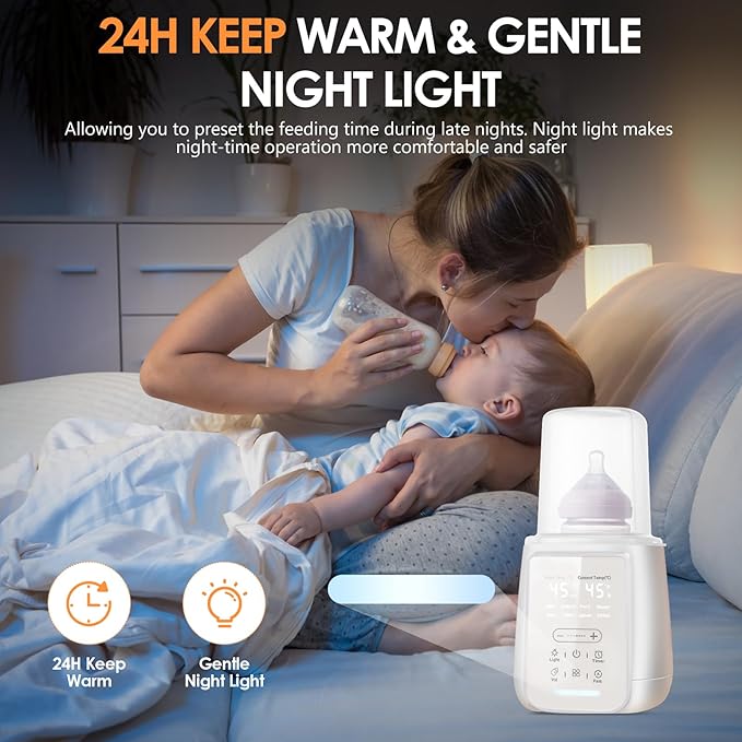 Bottle Warmer, 8-in-1 Fast Baby Milk Warmer with Timer, Smart Temperature Control, Water Bath Technology, Automatic Shut-Off, Bottle Warmers for All Bottles with Thaw Sterilizing Keep Warm