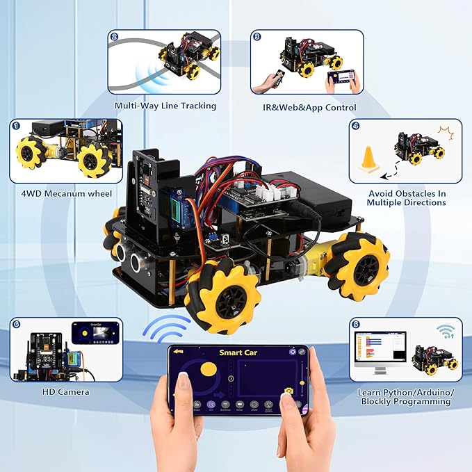 ACEBOTT 3MP Camera Expansion Pack Smart Car Starter Kit, Robotics Kit for Kids Ages 8-12 12-16, STEM Toys Coding Robot Kit for Teens & Adults(QD002)