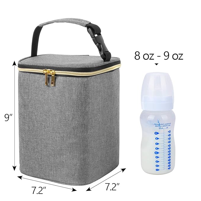 Teamoy Breastmilk Cooler Bag, Baby Bottles Bag for up to 4 Large 9 Ounce Bottles, Perfect for Working Mom Mother, (Bag ONLY), Gray