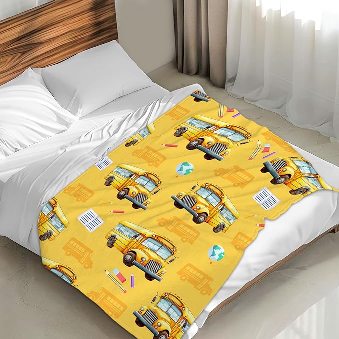Boys Blanket School Bus Throw Blankets Gift for Kids Adults Birthday - 50x60 Inches Comfy Lightweight All Season Decor Throw for Sofa Couch Bed Office