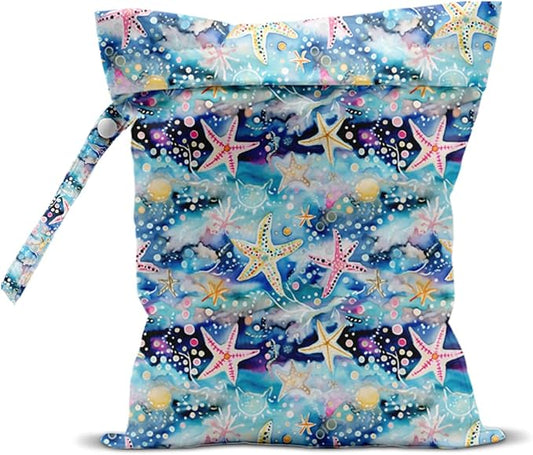 Wet Bag for Swimsuit, Beach Travel Essentials Wet Dry Bag, for Sunscreen Toiletry Dirty Clothes Yoga Gym Diaper, Friends Summer Beach Vacation Gifts. Colorful starfish coral